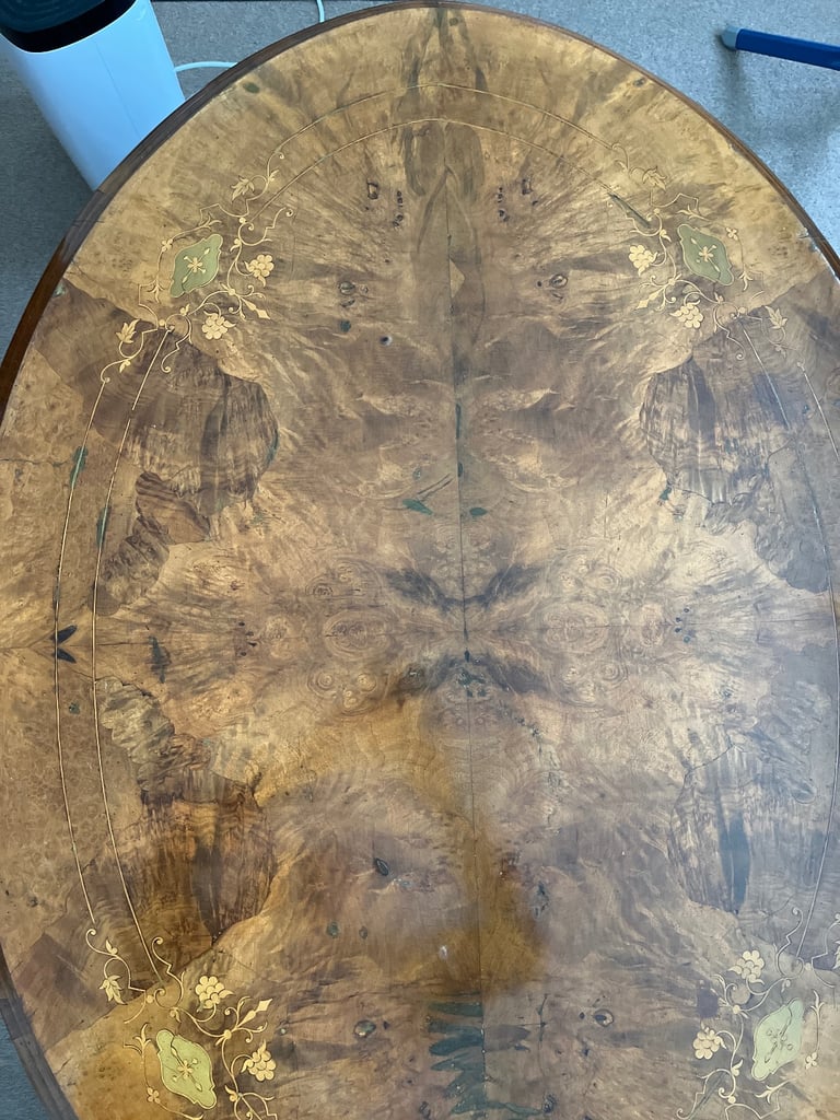 Antique Inlaid Burr Walnut coffee table with removable glass cover