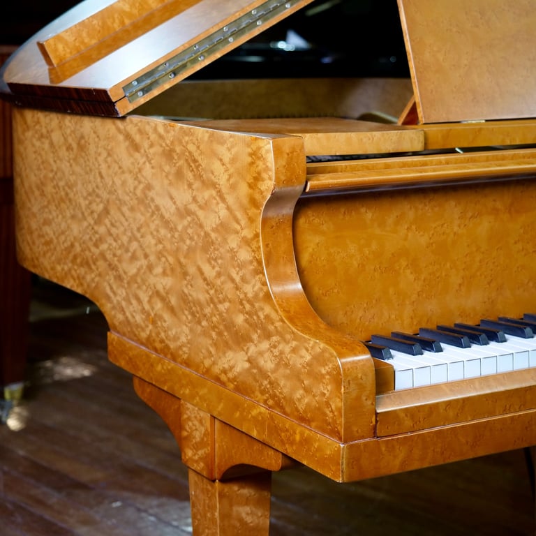 Art Deco Allison Baby Grand Piano Bird Eye Case | Delivery, Tuning, Warranty, Stool