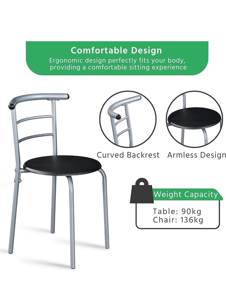 image for Yaheetech 3 Piece Dining Table & Chairs Set