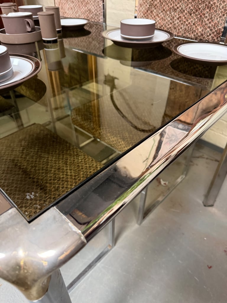 Mid-Century Italian F.lli Orsenigo Chrome & Smoked Glass Dining Suite
