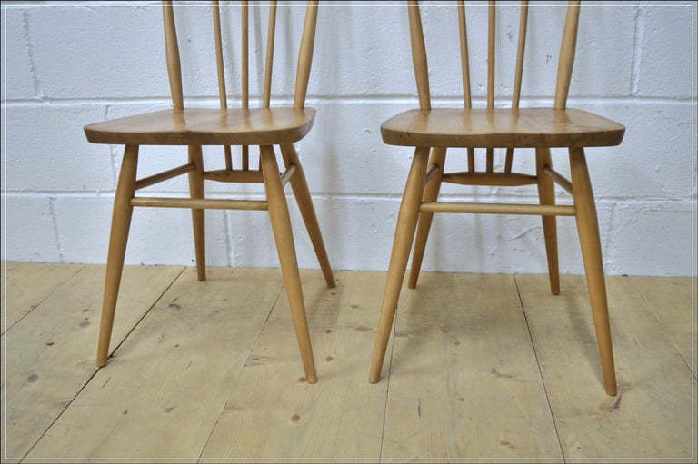 Ercol chair x 2 kitchen dining solid elm & beech blue label vintage