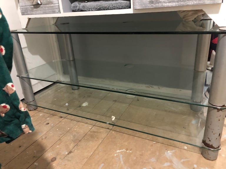 image for Wooden grey tv stand and glass one 