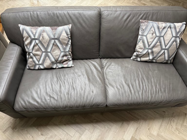 NEXT - Grey Leather 3 Seater Sofa & 2 Armchairs 