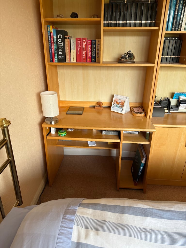 Integrated Desk and book case unit with matching integrated book case and cupboard unit