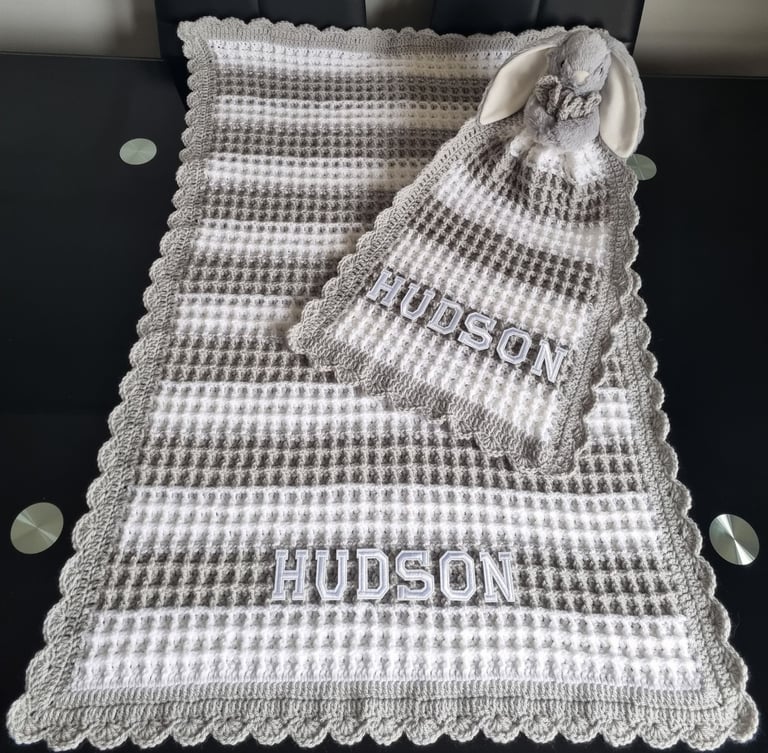 Crochet Baby Blanket, Personalised, Boys and Girls colours available