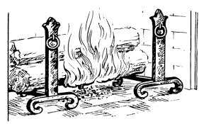 pair of heavy hand forged vintage ornate fire dogs , Andiron, wood burning fire 