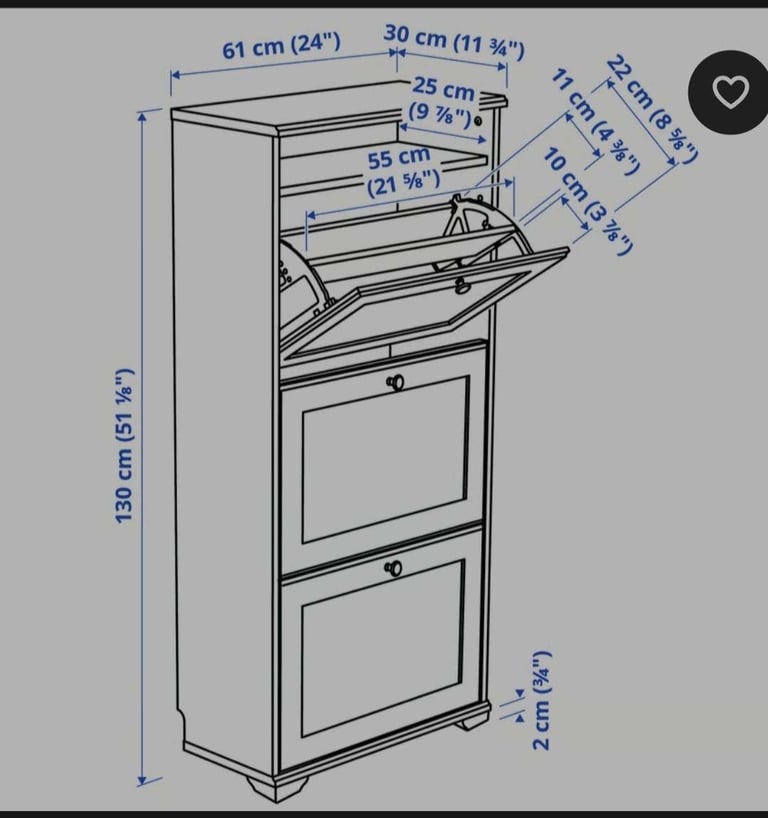 Brusali shoe cabinet / shoe shelf with 3 compartments, dark brown