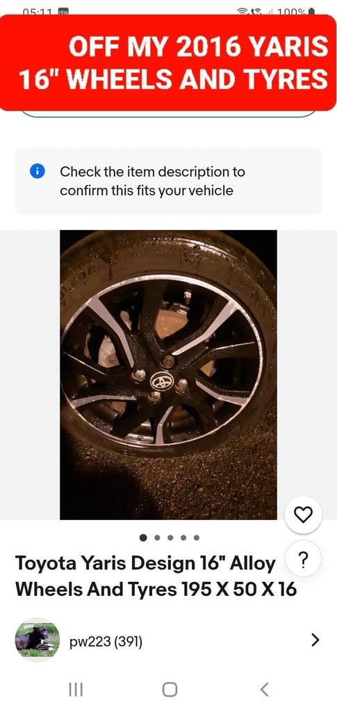 Toyota yaris 16" wheels and tyres