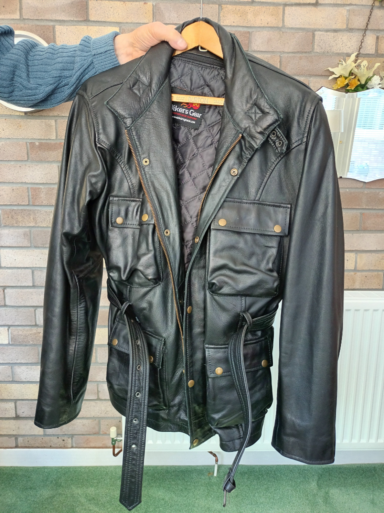 Brand new black leather motorbike jacket