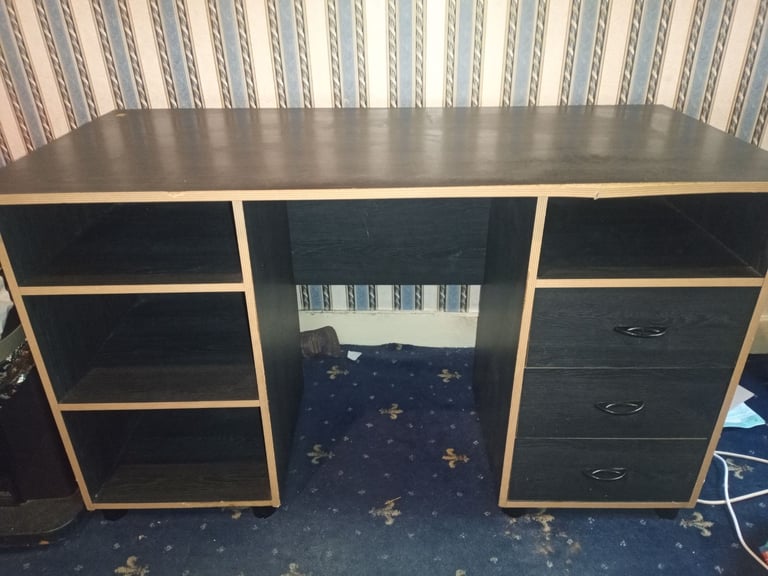 Black computer/ study desk with  drawers 