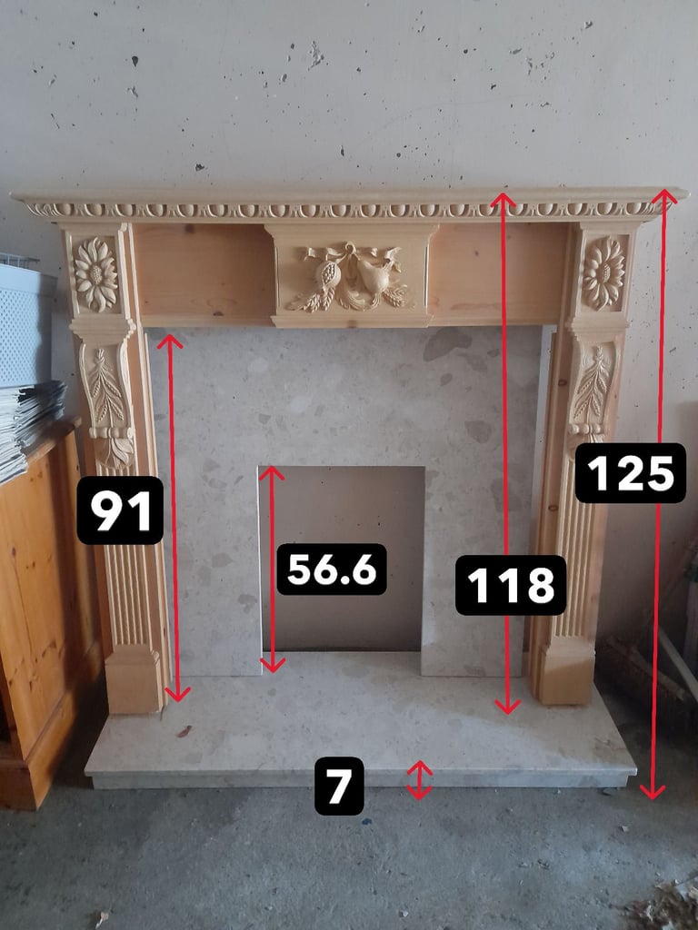 Fireplace surround marble wood resin hand carved 125cm x 130cm x 40.6cm