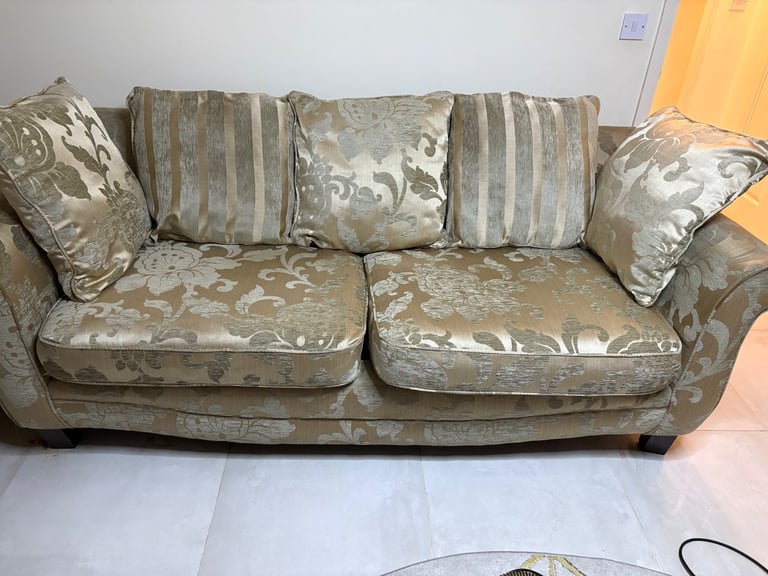 2 x SCS 4-Seater Sofas – Excellent Condition – Mink Gold Fabric – £200 Both – Delivery NG3