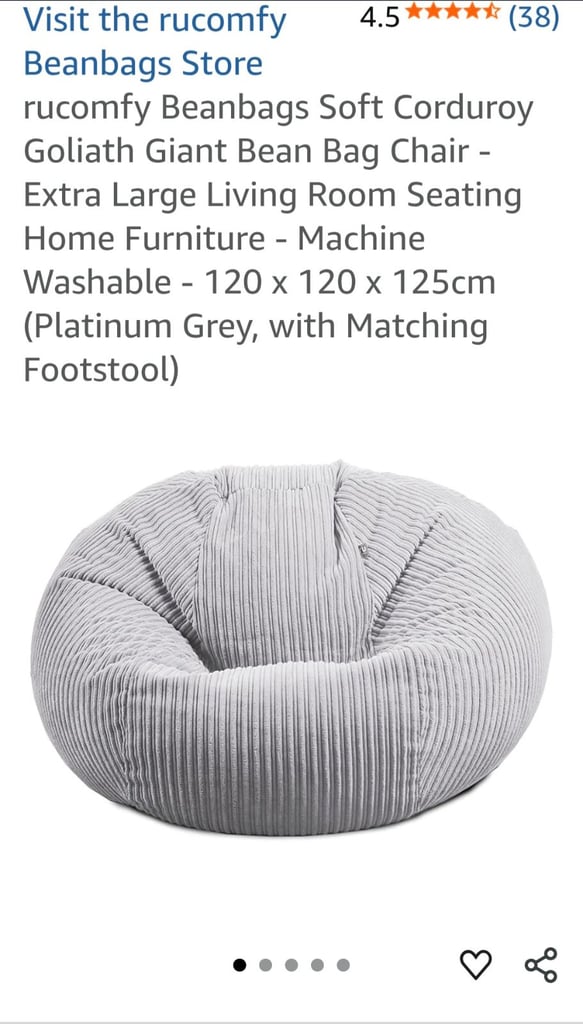 Silver Cordruroy Bean Bag & FootStool. BRAND NEW 