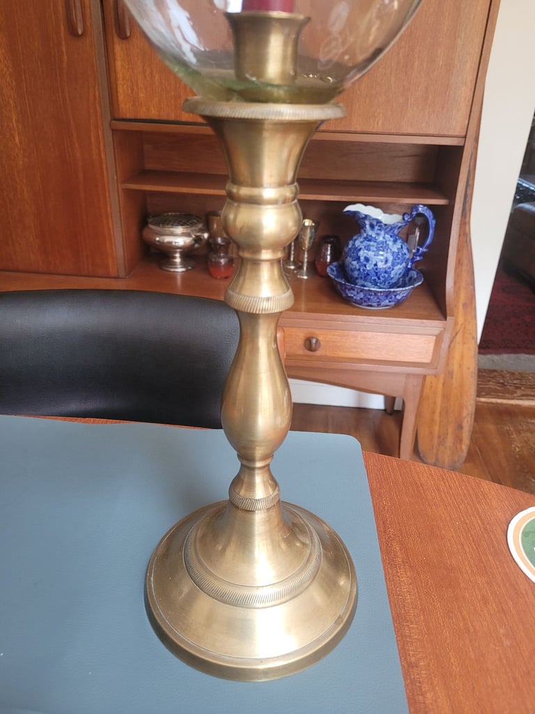 Vintage Indian Brass Candlestick Hurricane Lamp