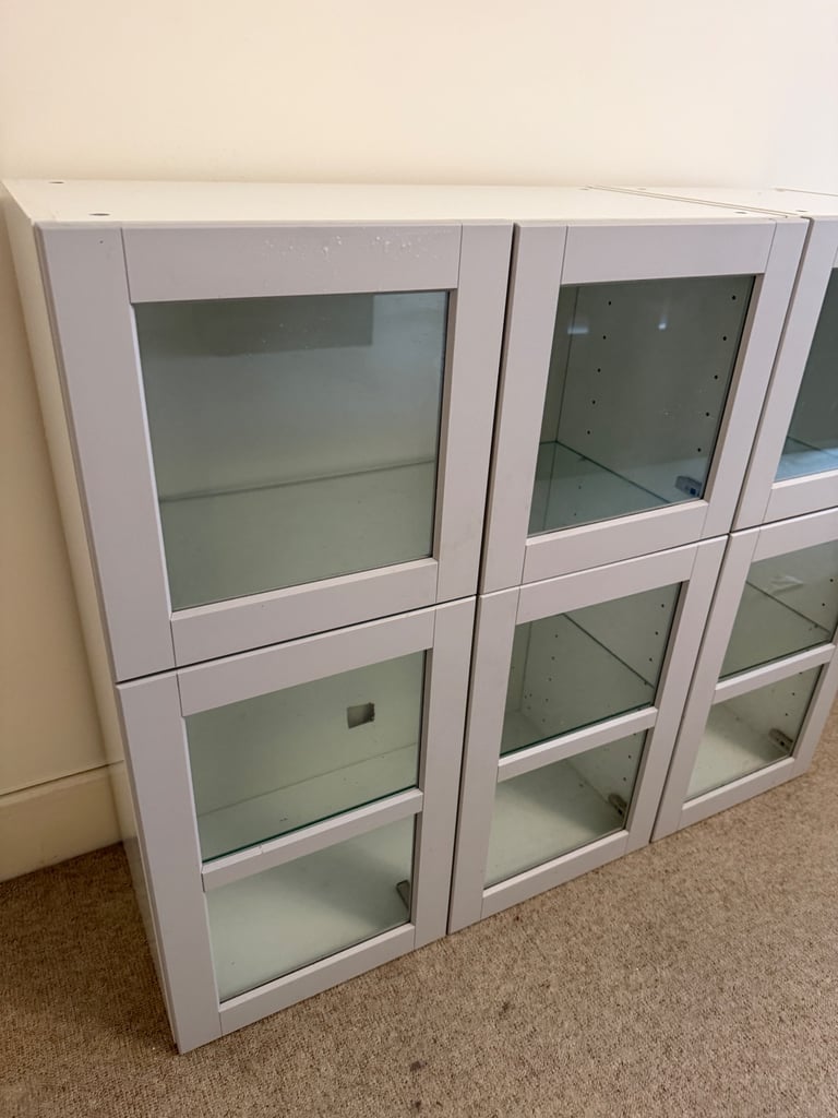 FREE DELIVERY TWO IKEA BESTA WHITE & GREY GLASS CABINETS GREAT CONDITION