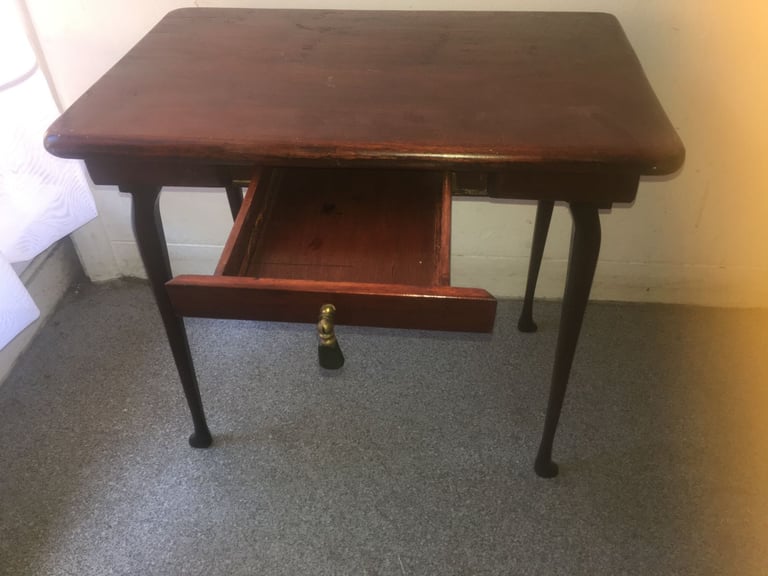 Antique Early Victorian Hardwood Small Side Occasional Table Hardwood Hallway Table with Drawer VGC