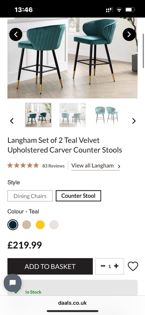 Daals Teal Velvet Bar Stool Velvet-bar-stool For Sale Chairs