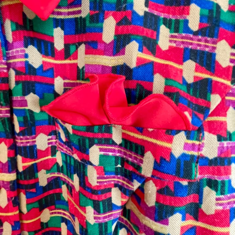 Vintage Marcelle Griffon French Abstract Print Shirt Dress 