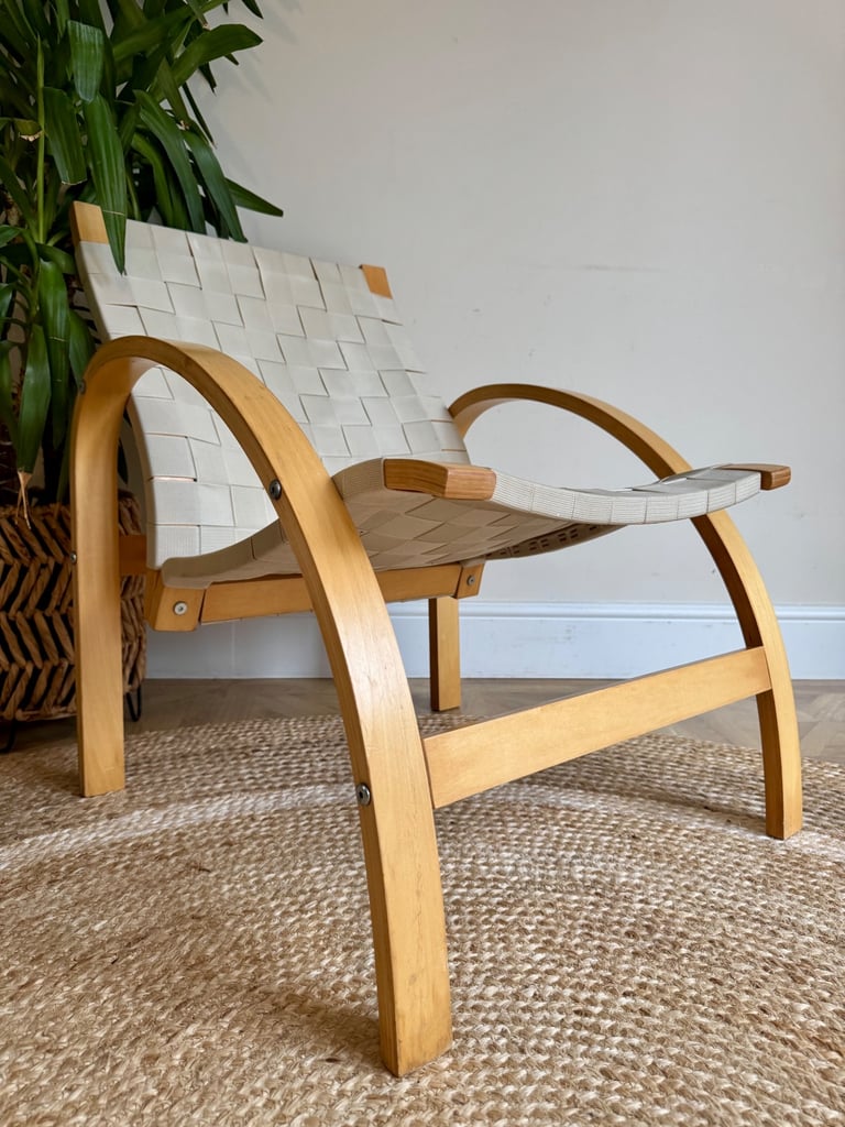 image for Vintage late 20th century bentwood woven Scandinavian style lounge chair 