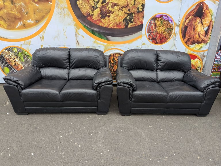 image for Black leather 2x2 seater 