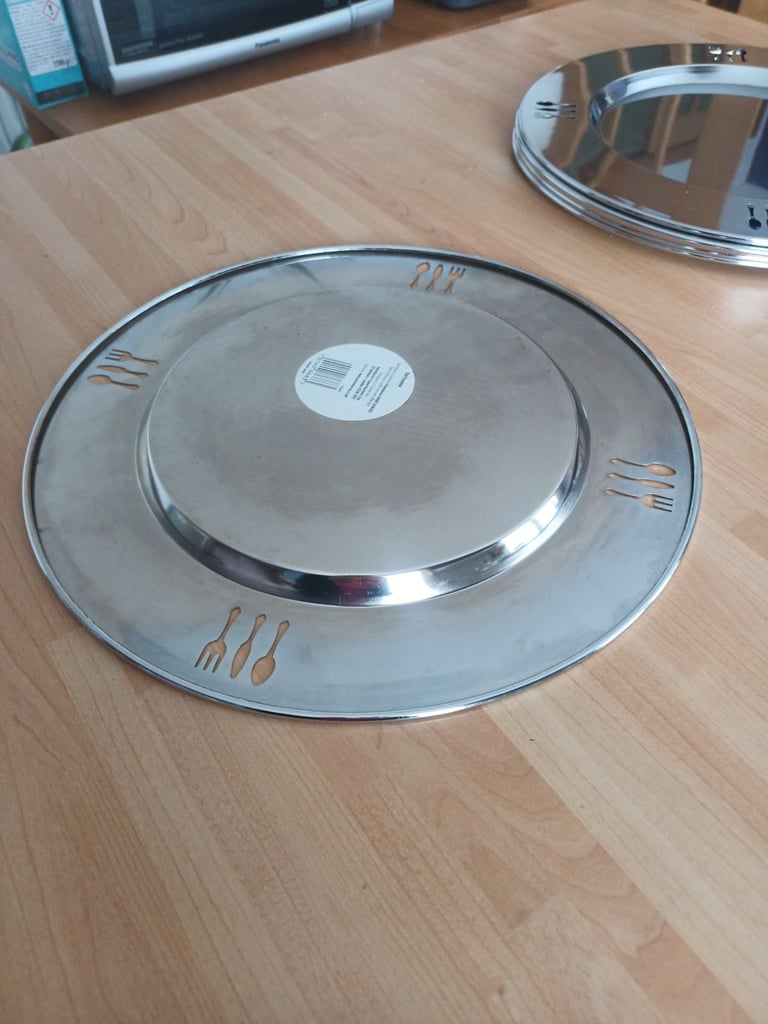 image for Charger plates x 6 silver tone metal plates 32cm wide
