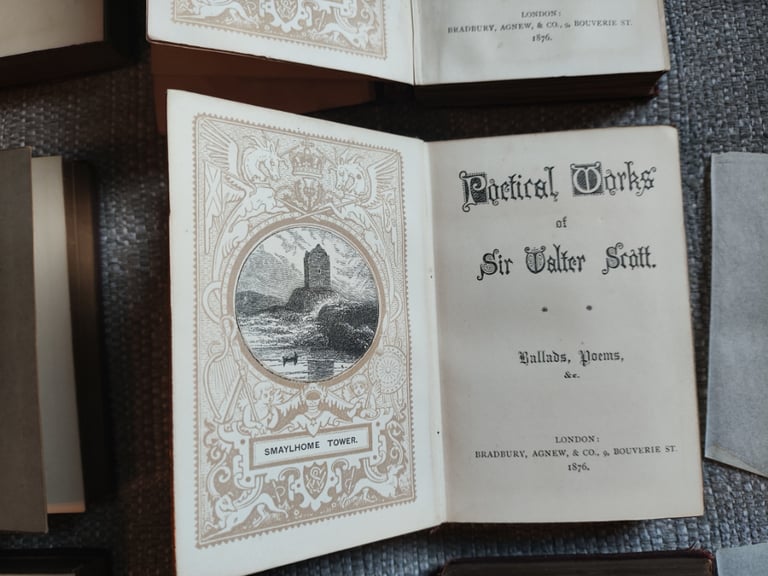 6 x Antique Books, 1876, Poetic Works Of Sir Walter Scott - Hardback, Handy Ed