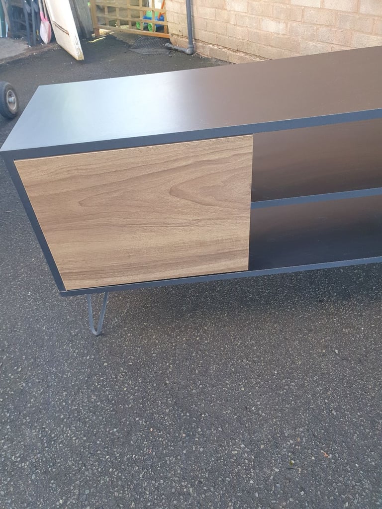 Lovely , Homebase Black Sideboard With Chunky Wooden Door & Shelves , Metal Legs , VGC. 