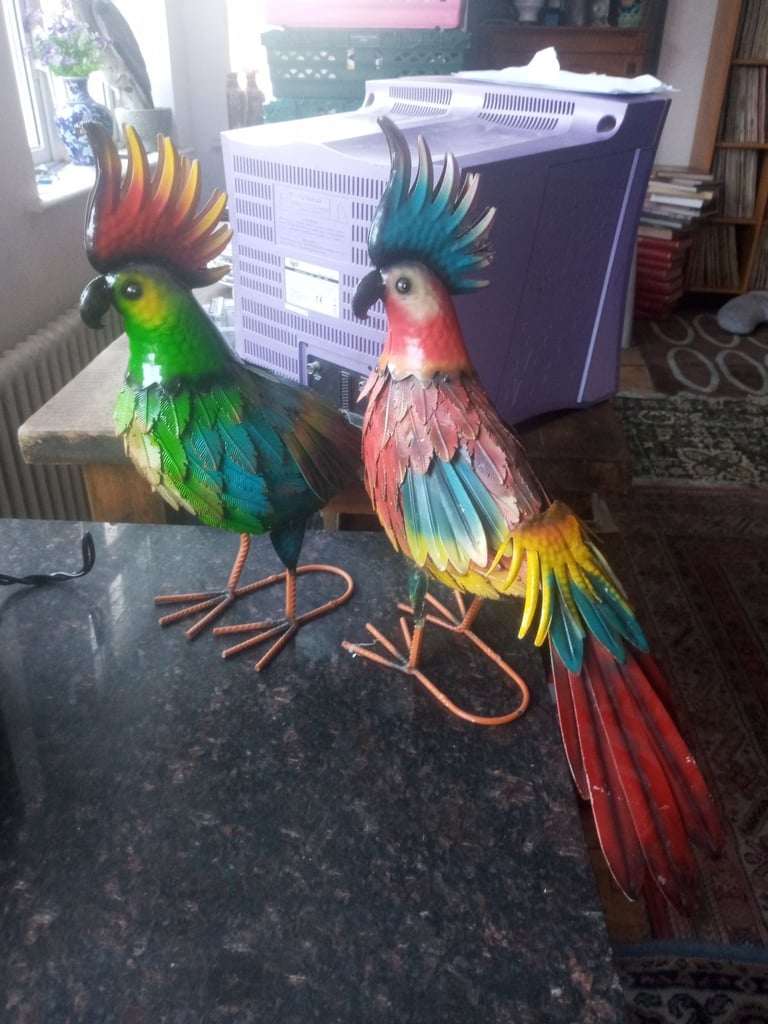 PAIR OF METALLIC COCKERELS 