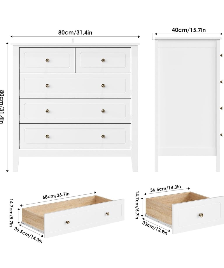 Brand new in box white chest of drawers 
