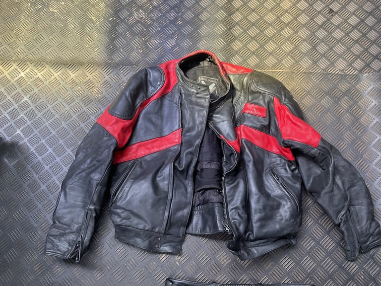 image for Leather Black & Red Frank Thomas Jacket & Leather Trousers 