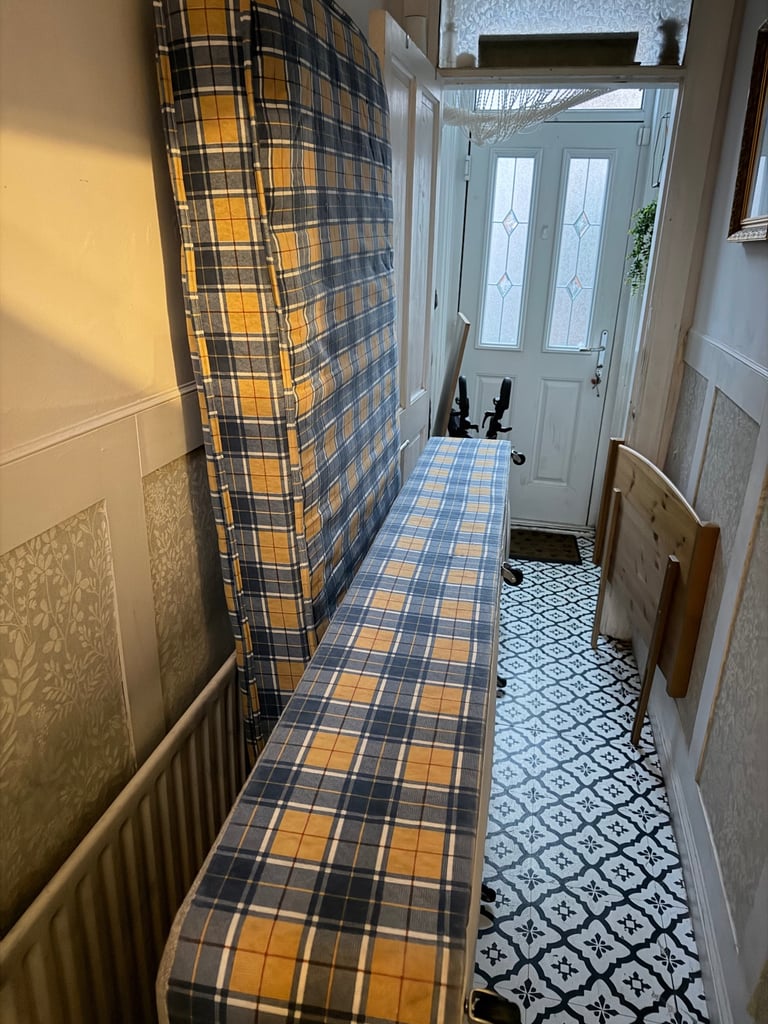 image for *Free* Single Divan Bed with Mattress and Pine Headboard