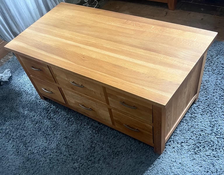 image for Oak Coffee Table Unit With Drawers Solid Brooklyn Oak RRP £450