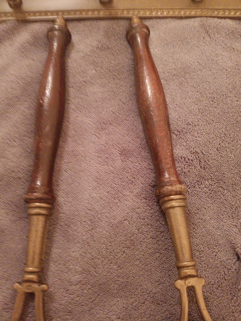 Antique Brass & Wood Kitchen utensils 