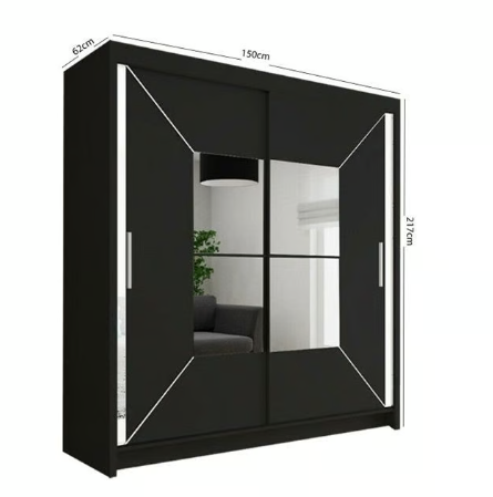 Brand New - Nicole Mirror Sliding Door Wardrobe - Black - SAME/NEXT DAY DELIVERY