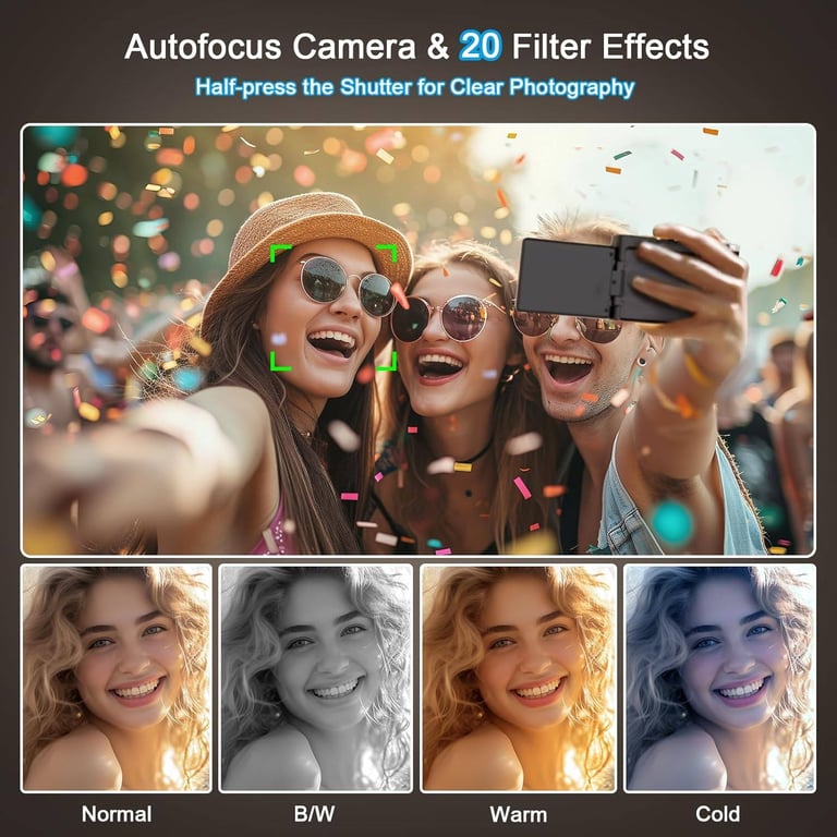 Digital Camera 4K Autofocus Digital Zoom Photo 3 Inch 180° Flip LCD Scree for Beginners Children