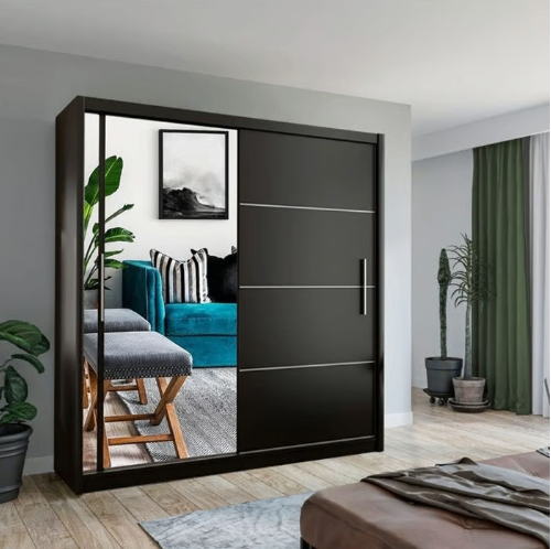 image for Brand New - Vision Mirror Sliding Door Wardrobe Black - SAME/NEXT DAY DELIVERY