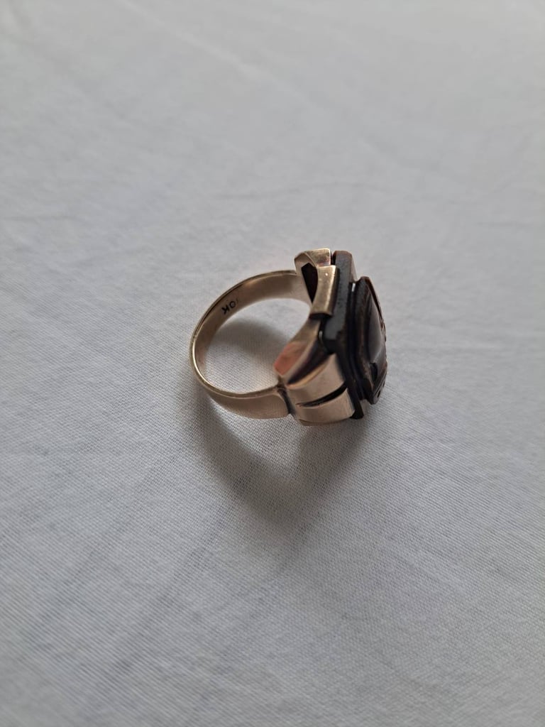 image for Vintage Mens Carved Roman Solider Tiger's Eye Ring