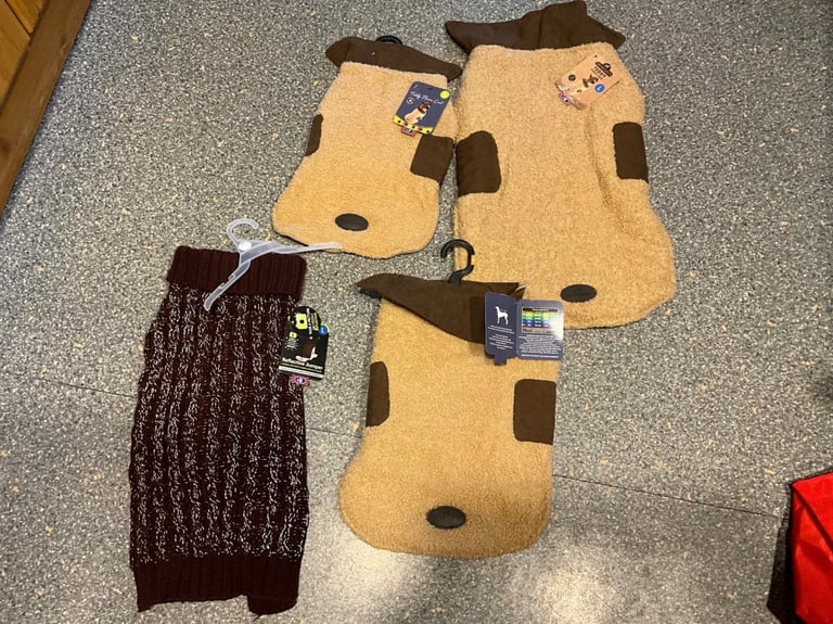 BRAND NEW WITH TAGS, DOG COATS/jumper in sizes small, medium and large at the moment.