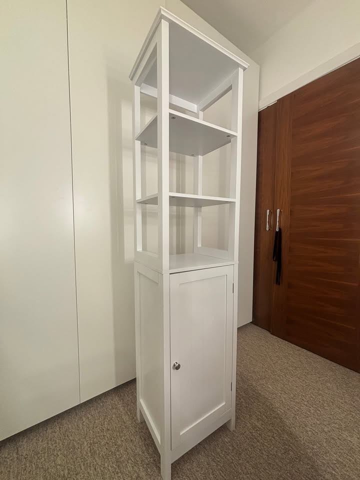image for 3-Tier 160cm Tall White Storage Cabinet shelves & cupboard