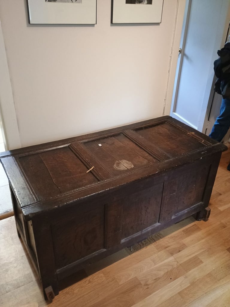 image for Large antique wooden trunk