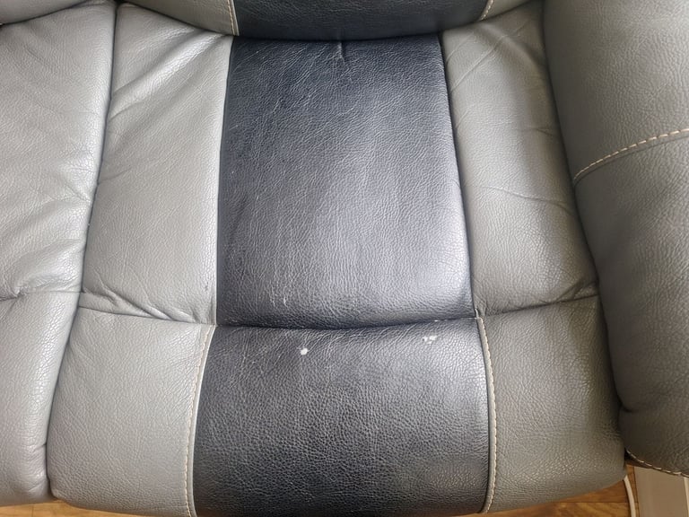 Grey and Black Leather 3 seater 2 length recliner sofa