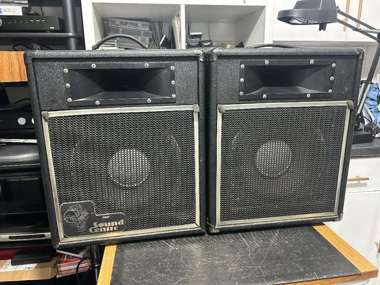 image for Vintage 'Sound Centre' (South Wales) PA speakers 12 inch 80 watts each