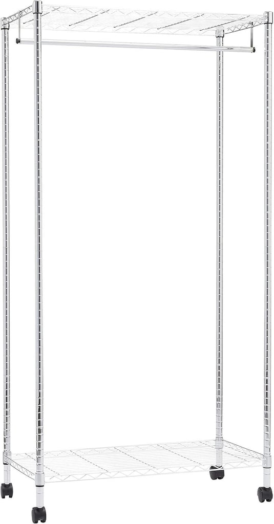 image for Amazon Basics Clothes Rail with Top and Bottom Shelves - Chrome, 89 x 45 x 180 cm