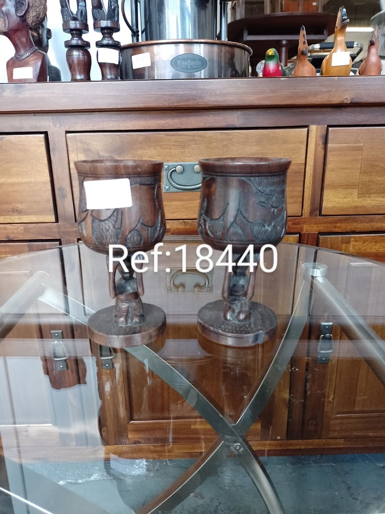 Pair of vintage hand carved wooden goblet, ref:18440 £20.00