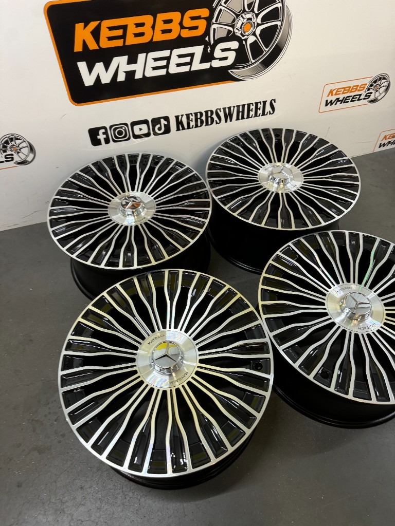 20" 2025 MERCEDES MAYBACH STYLE ALLOY WHEELS BLACK MACHINED C CLASS E CLASS S CLASS