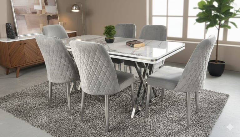 DINING TABLE WITH CHAIRS.
