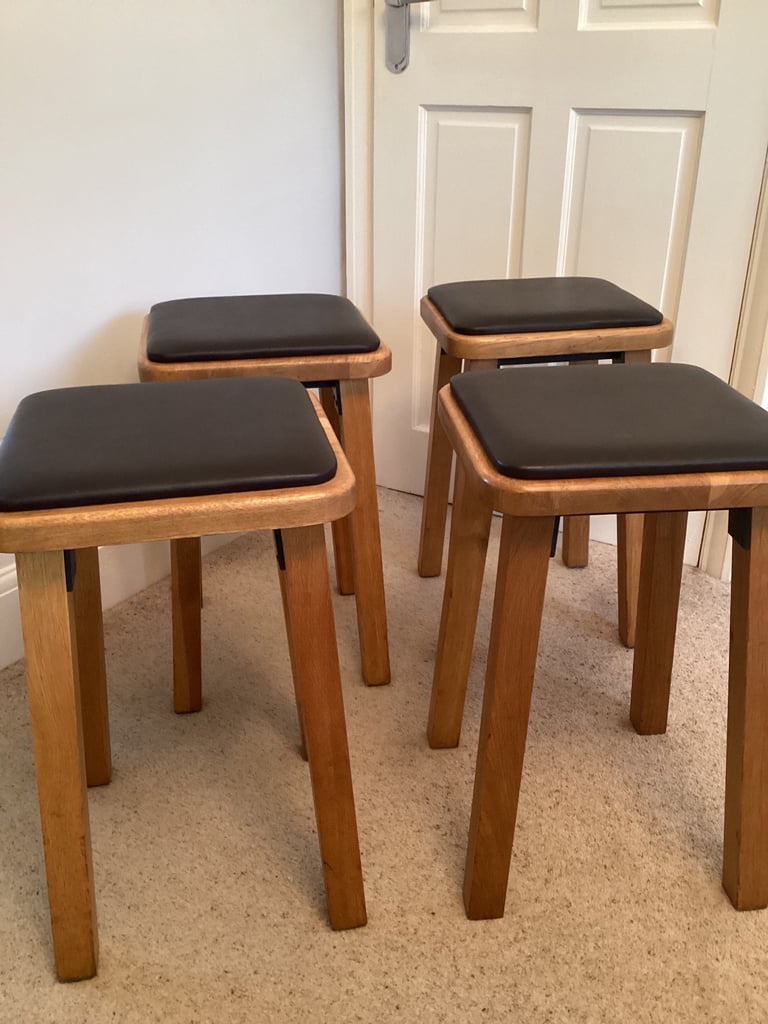 Solid Oak stool faux Leather seat pad