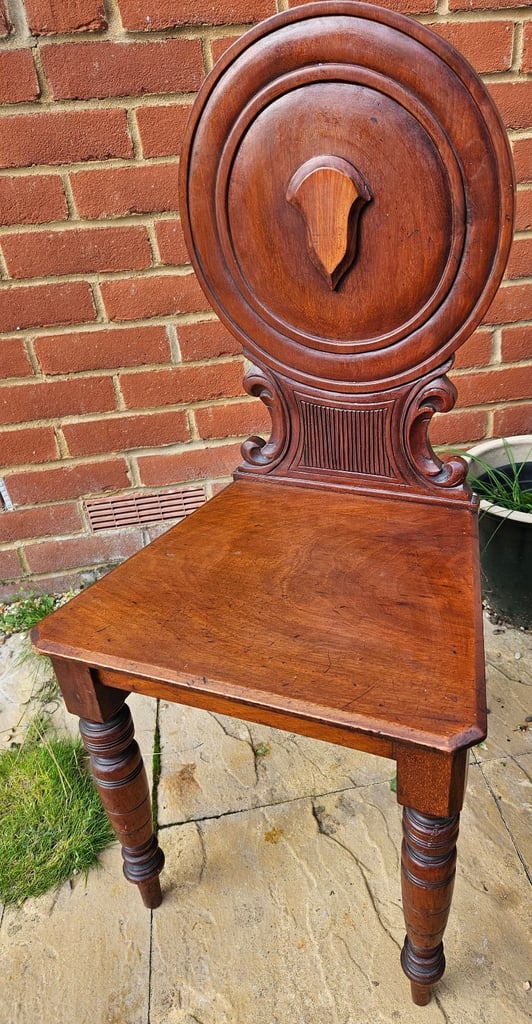 image for Antique 19th-century Mahogany Hall Chair (REFURBISHED)