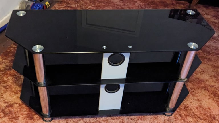 TV Stand Black Glass 3 Shelves
