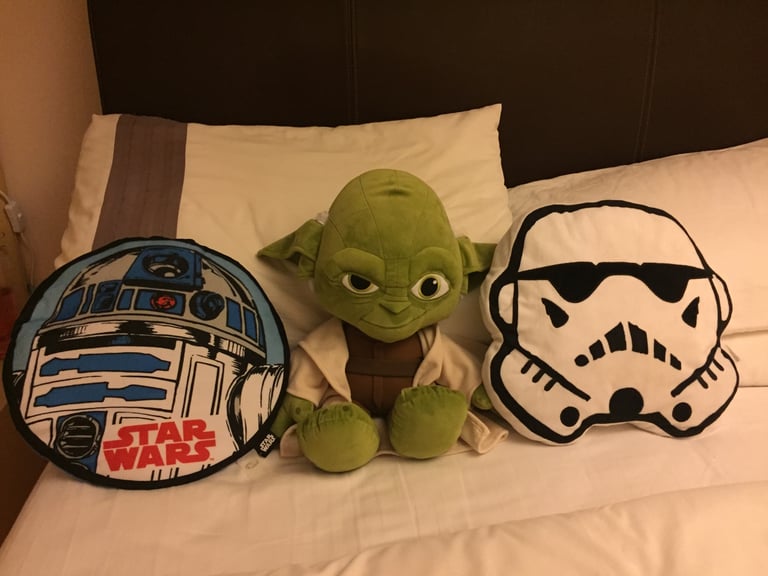 image for 18” Star Wars Yoda plush soft toy Plus stormtrooper and R2D2 soft cushions